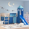 Cama alta para niños con torre madera pino azul 90x200 cm