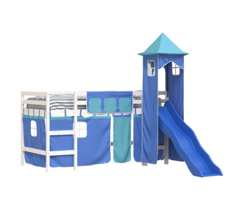 Cama alta para niños con torre madera pino azul 90x200 cm