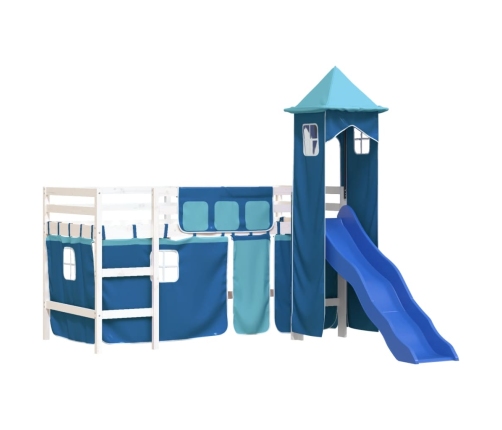 Cama alta para niños con torre madera pino azul 90x200 cm