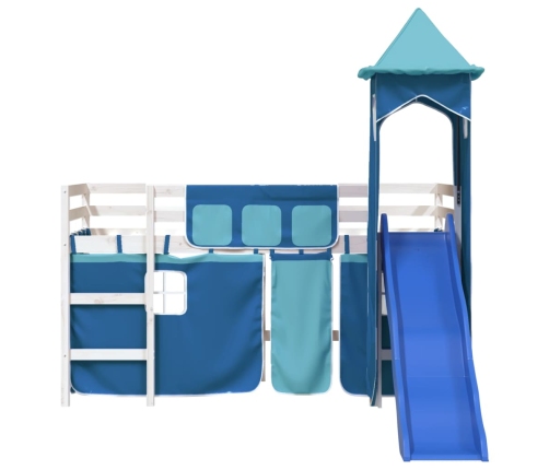 Cama alta para niños con torre madera pino azul 90x200 cm