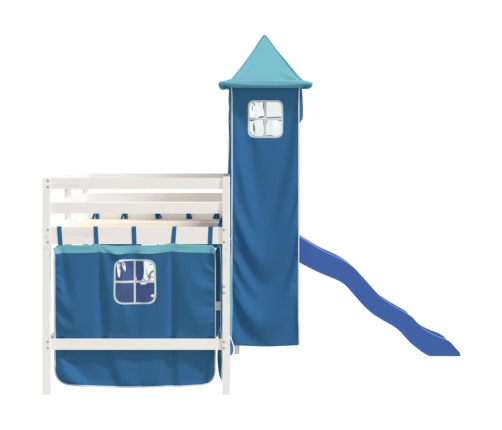 Cama alta para niños con torre madera pino azul 90x200 cm