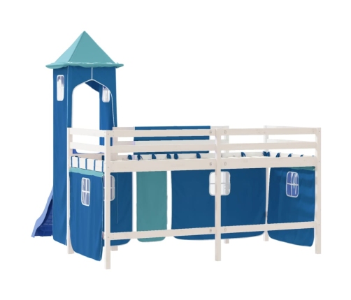 Cama alta para niños con torre madera pino azul 90x200 cm