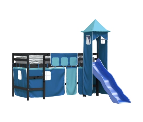 Cama alta para niños con torre madera pino azul 90x200 cm