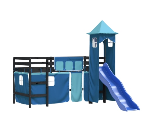 Cama alta para niños con torre madera pino azul 90x200 cm