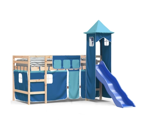 vidaXL Cama alta para niños con torre madera pino azul 90x190 cm