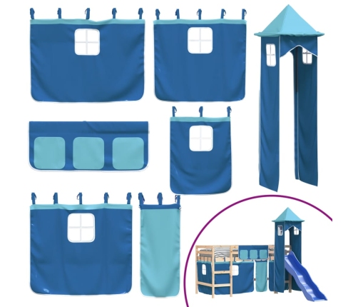 vidaXL Cama alta para niños con torre madera pino azul 90x190 cm