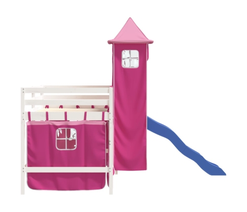 Cama alta para niños con torre madera pino rosa 90x190 cm