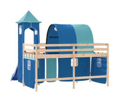 Cama alta para niños con torre madera pino azul 80x200 cm