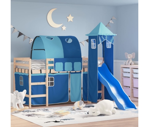 Cama alta para niños con torre madera pino azul 80x200 cm