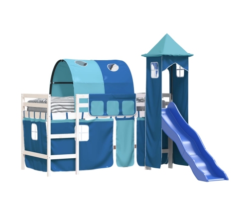 Cama alta para niños con torre madera pino azul 80x200 cm