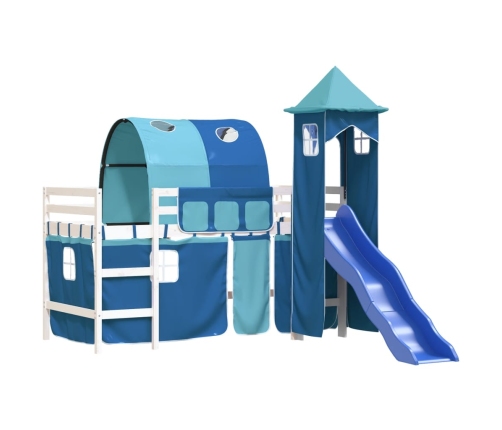 Cama alta para niños con torre madera pino azul 80x200 cm