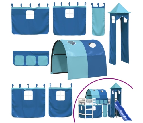 Cama alta para niños con torre madera pino azul 80x200 cm