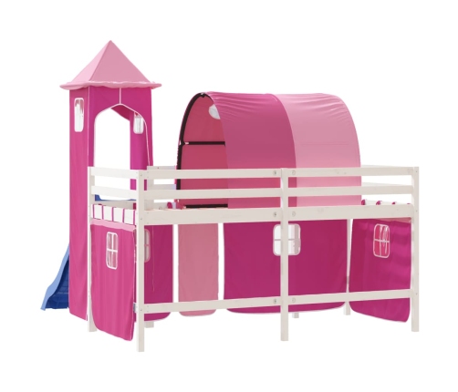 Cama alta para niños con torre madera pino rosa 80x200 cm