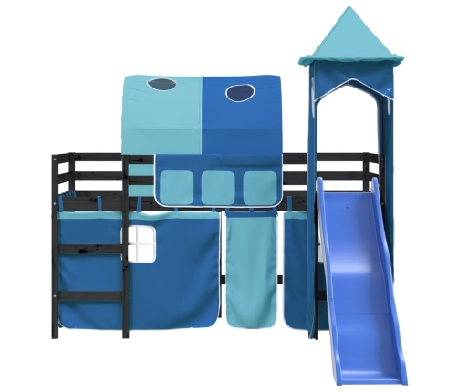 Cama alta para niños con torre madera pino azul 80x200 cm