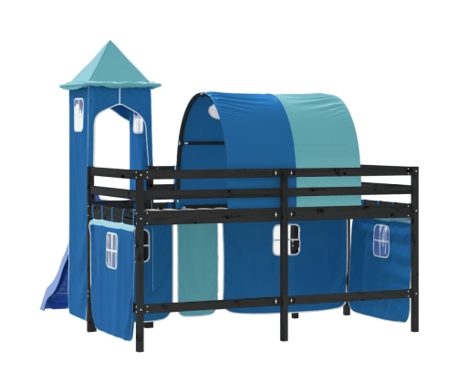 Cama alta para niños con torre madera pino azul 80x200 cm