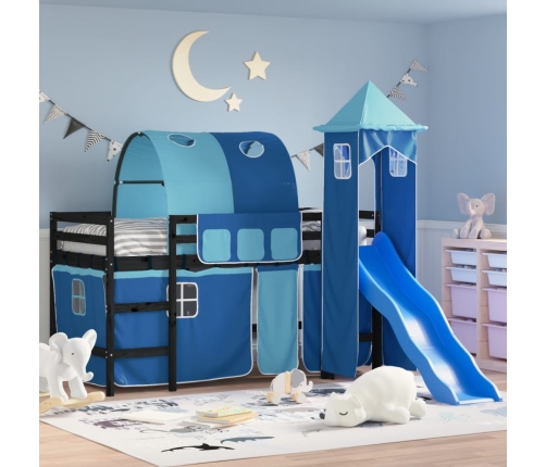 Cama alta para niños con torre madera pino azul 80x200 cm