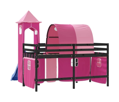 Cama alta para niños con torre madera pino rosa 80x200 cm