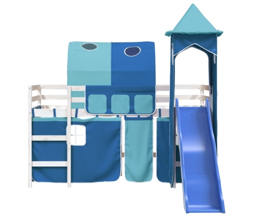 Cama alta para niños con torre madera pino azul 90x200 cm