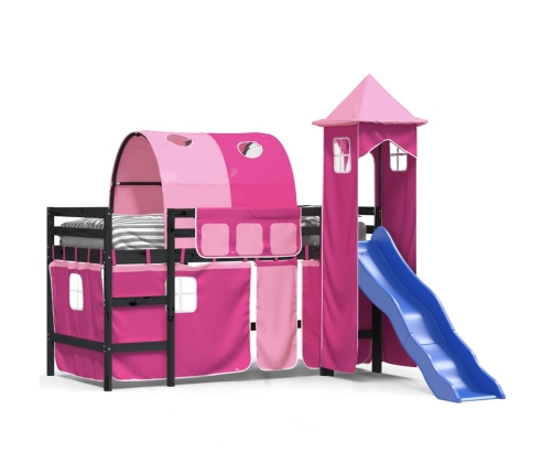 vidaXL Cama alta para niños con torre madera pino rosa 90x200 cm