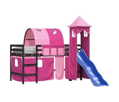 vidaXL Cama alta para niños con torre madera pino rosa 90x200 cm