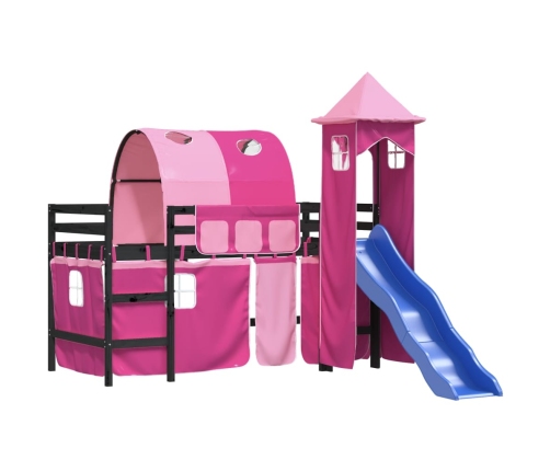 vidaXL Cama alta para niños con torre madera pino rosa 90x200 cm