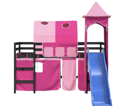 vidaXL Cama alta para niños con torre madera pino rosa 90x200 cm