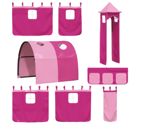 vidaXL Cama alta para niños con torre madera pino rosa 90x200 cm