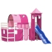 Cama alta para niños con torre madera pino rosa 90x190 cm