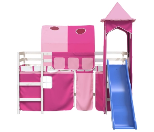 Cama alta para niños con torre madera pino rosa 90x190 cm