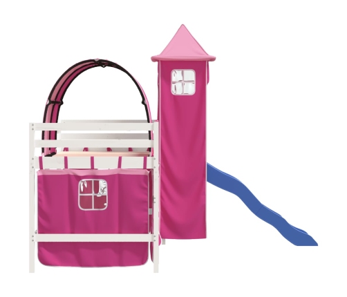 Cama alta para niños con torre madera pino rosa 90x190 cm