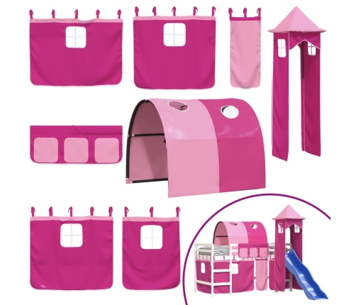 Cama alta para niños con torre madera pino rosa 90x190 cm