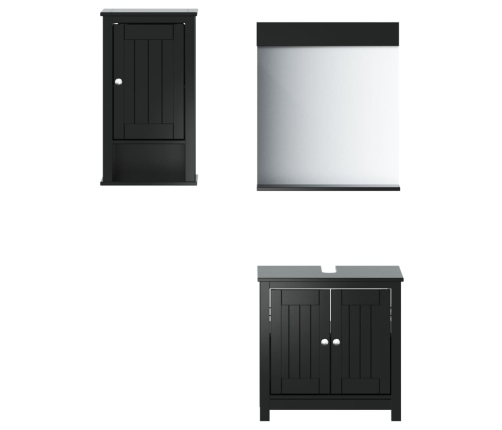 Juego de muebles de baño BERG 3 pzas madera maciza pino negro