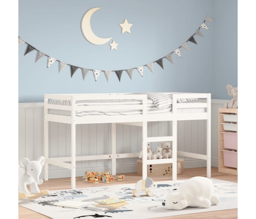 Cama alta de niños escalera madera maciza pino blanco 80x200 cm