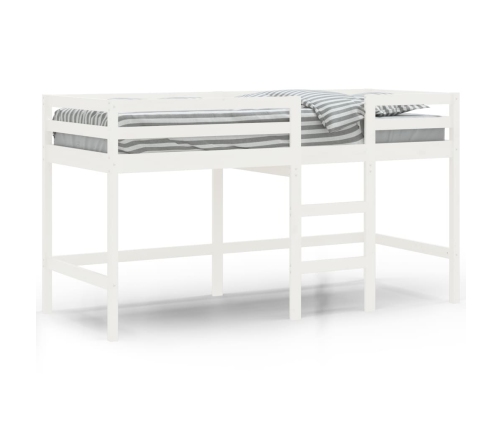 Cama alta de niños escalera madera maciza pino blanco 90x200 cm