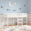 Cama alta de niños escalera madera maciza pino blanco 90x200 cm