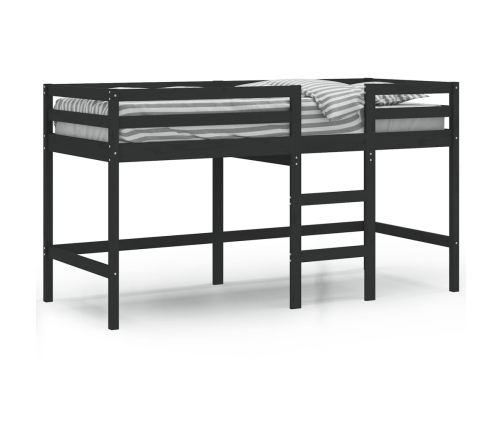 Cama alta de niños escalera madera maciza pino negra 90x200 cm