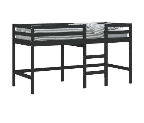 Cama alta de niños escalera madera maciza pino negra 90x200 cm