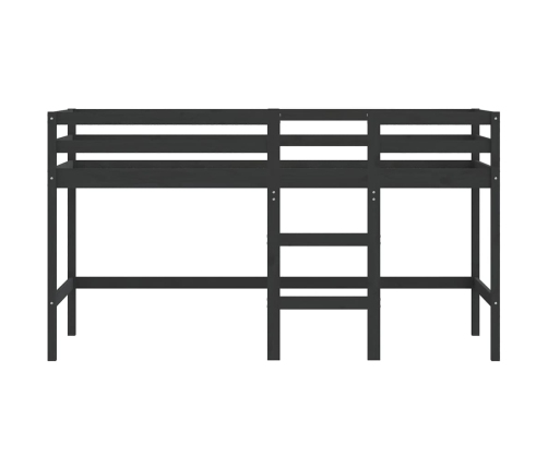 Cama alta de niños escalera madera maciza pino negra 90x200 cm