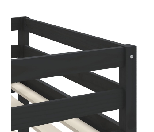 Cama alta de niños escalera madera maciza pino negra 90x200 cm