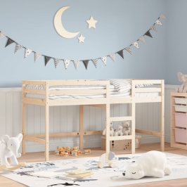 Cama alta de niños con escalera madera maciza pino 90x190 cm