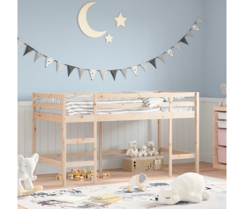 Cama alta de niños con escalera madera maciza pino 90x200 cm