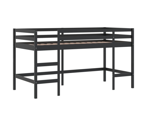 vidaXL Cama alta de niños escalera madera maciza pino negra 90x200 cm