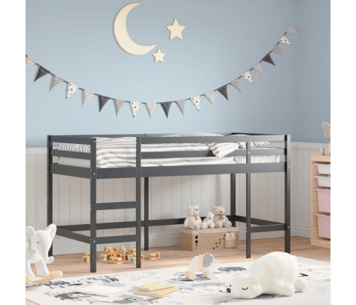 vidaXL Cama alta de niños escalera madera maciza pino negra 90x200 cm