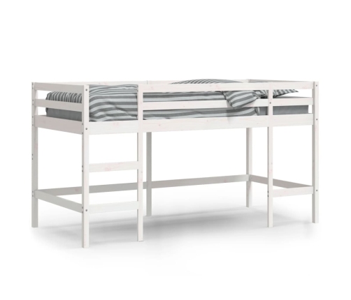 Cama alta de niños con escalera madera maciza blanca 90x200 cm