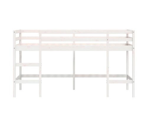 Cama alta de niños con escalera madera maciza blanca 90x200 cm