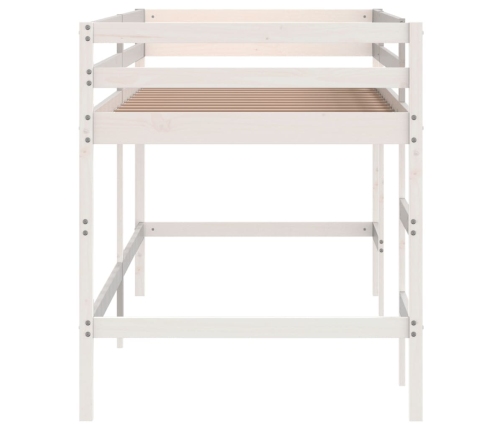 Cama alta de niños con escalera madera maciza blanca 90x200 cm