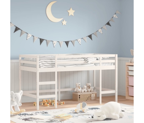 Cama alta de niños con escalera madera maciza blanca 90x200 cm