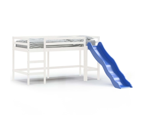 Cama alta de niños con escalera madera maciza blanca 80x200 cm