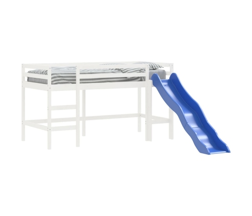 Cama alta de niños con escalera madera maciza blanca 80x200 cm