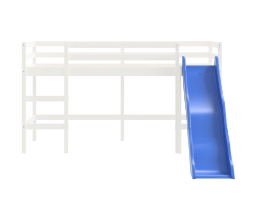 Cama alta de niños con escalera madera maciza blanca 80x200 cm